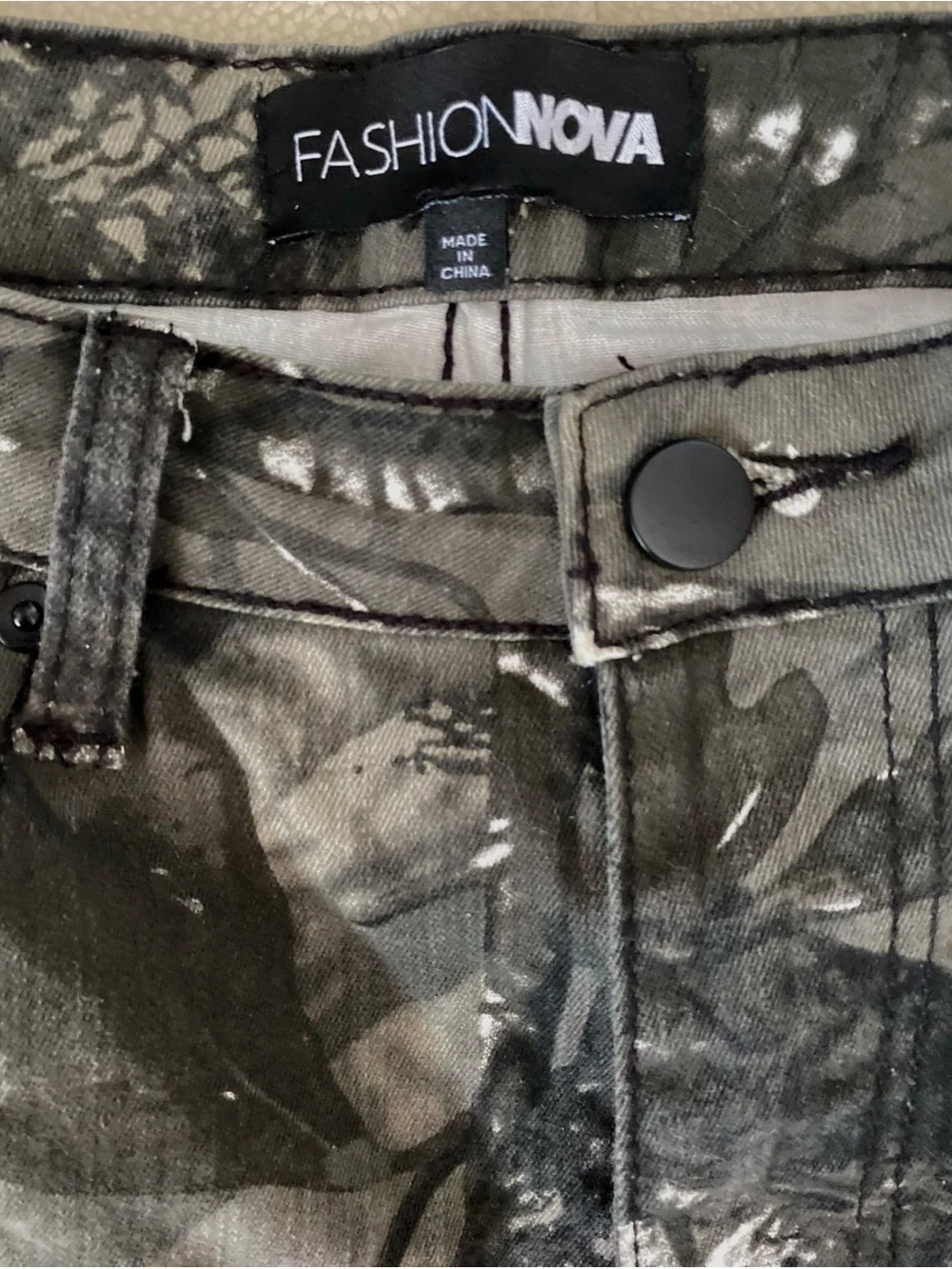 Fashion Nova Black & Gray Camo Bootcut Jeans